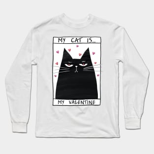 Happy valentines black cat. Cute cat and red hearts. Long Sleeve T-Shirt